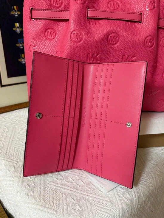 Michael Kors Hot Pink Embossed Leather Tote with Matching Wallet - Picture 12 of 12